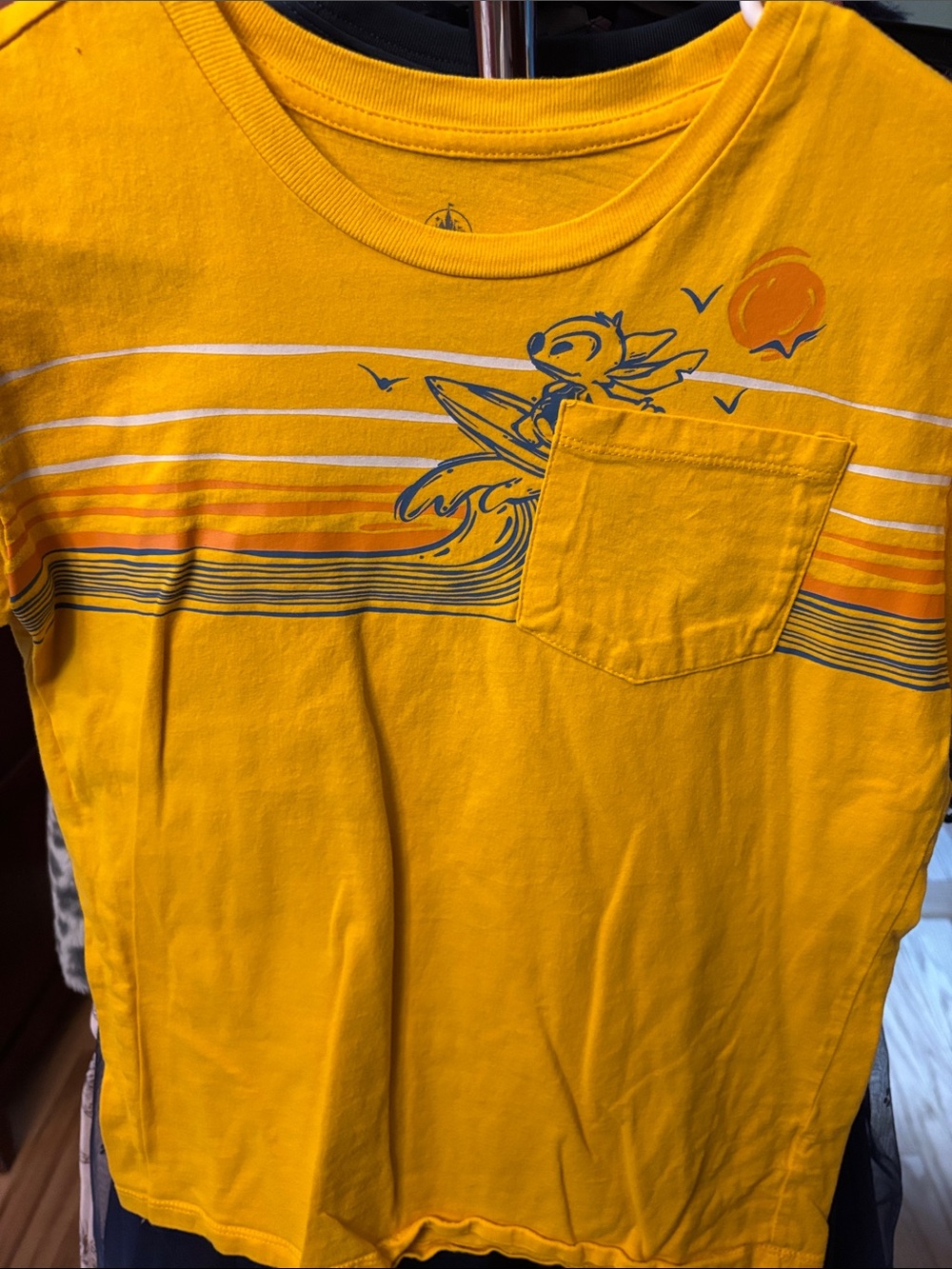 Disney Men's Yellow Surf Graphic Pocket Tee